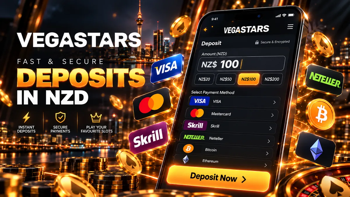 NZD payment options in the Vegastars cashier, including cards, Skrill and crypto